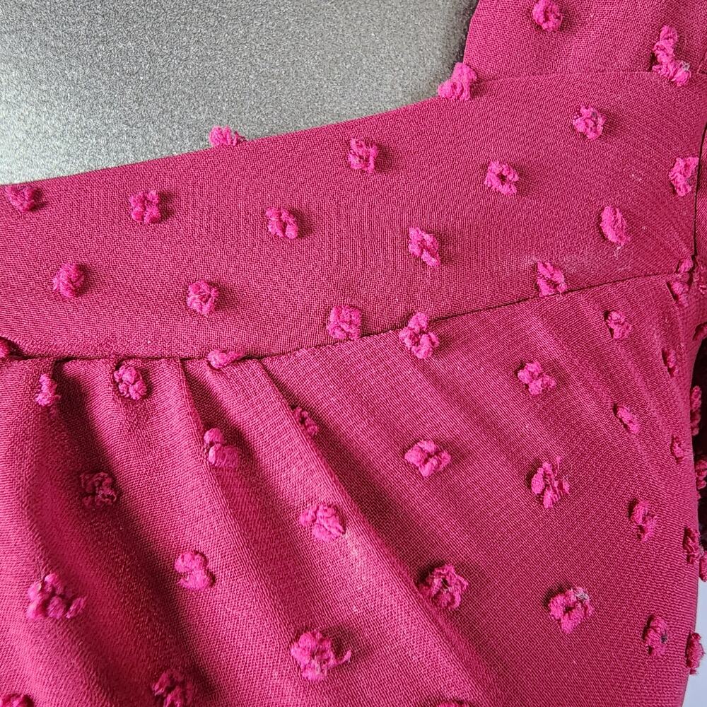 Trixxi Swiss-Dot Tiered Square Neck Pink Mini Dress | Junior's Small - Picture 3 of 14